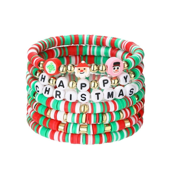 Riforla Christmas Colorful Soft Clay Handmade Bracelets with Letters and Versatile Snowman Bracelets Womens Jewelry Red