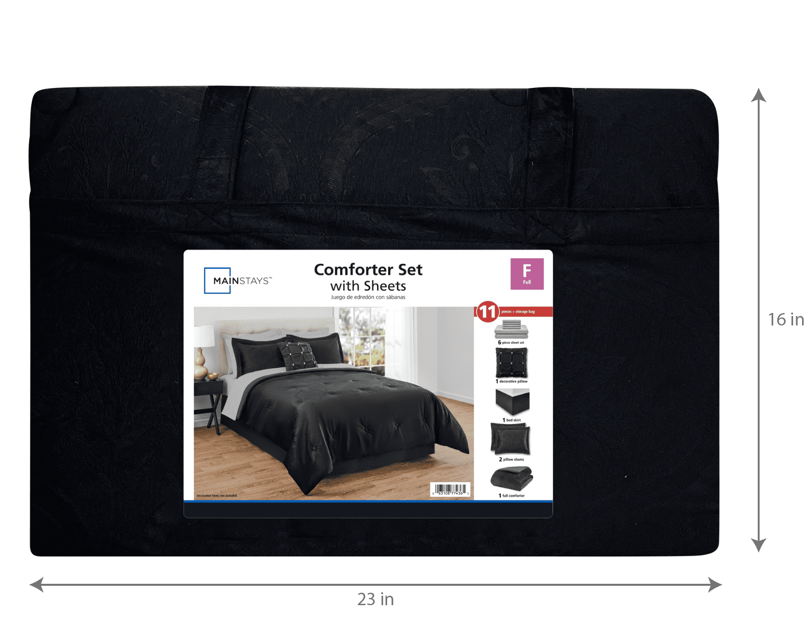 Mainstays 11-Piece Bed in a Bag Comforter Set with Sheets, Black Velvet, Double, MAINSTAYS PL MS11PC BNB BLKVEL D