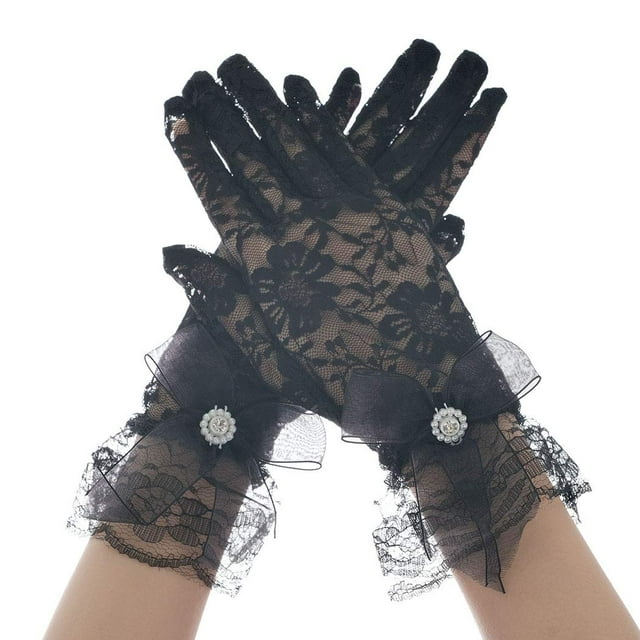 Guantes de encaje negros para mujer, guantes cortos de boda, guantes para fiesta de té, accesorios nupciales para mujeres y niñas