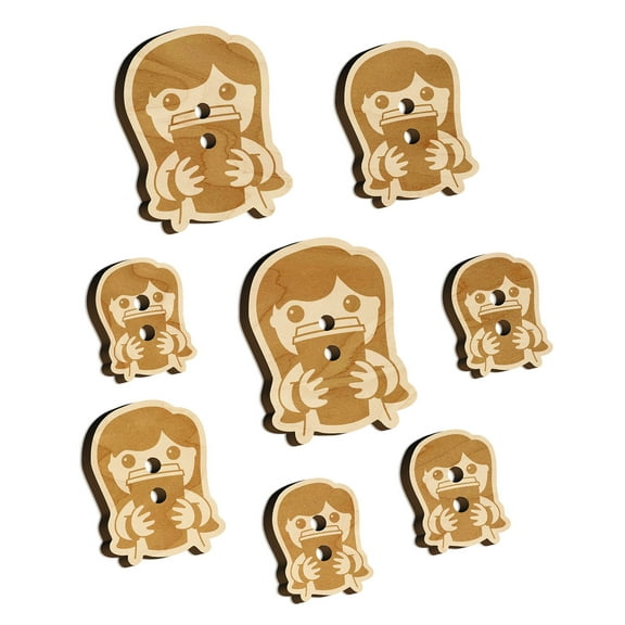 Latte Girl Coffee Wood Buttons for Crochet Knitting Sewing DIY Craft - 1.00 Inch Medium (7pcs)