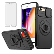Asuwish Camera Cover, Ring Holder Rugged Cell Phone Case with Tempered Glass Screen Protector for iPhone 7 Plus and iPhone 8 Plus, Black