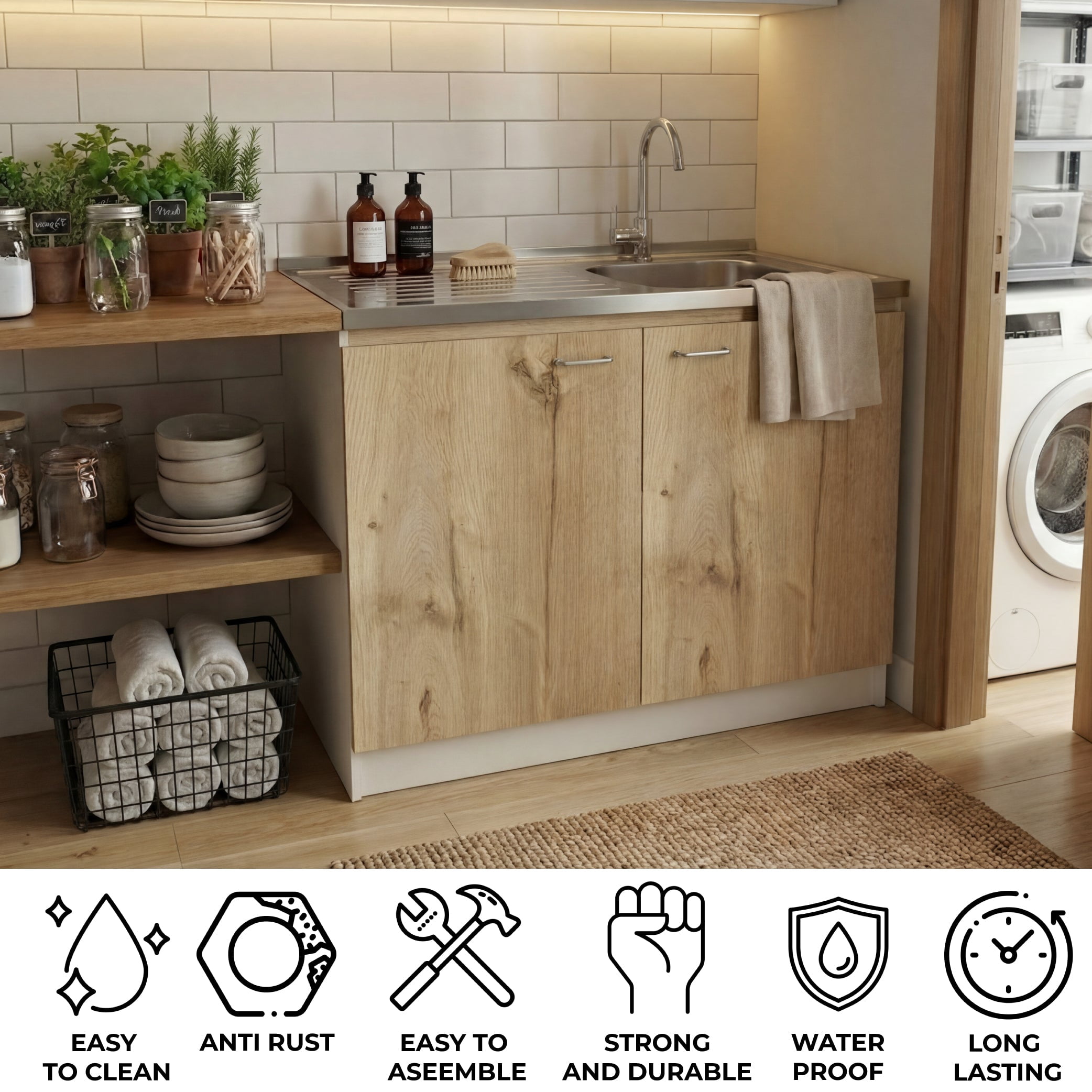 TUHOME Napoles 39" Utility Sink with Cabinet, Stainless Steel Laundry Sink