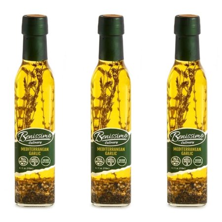 Benissimo Mediterranean Infused Oil  8.1 Fl Oz (3 Pack) - With Thyme  Garlic  Basil  Oregano  Omega-3  Great for Chicken  Fish & Steamed Broccoli