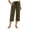 thumbnail image 3 of Capri Pants for Women Summer Casual Elastic Waist Wide Straight Leg Cropped Sweatpants with Pockets, 3 of 6