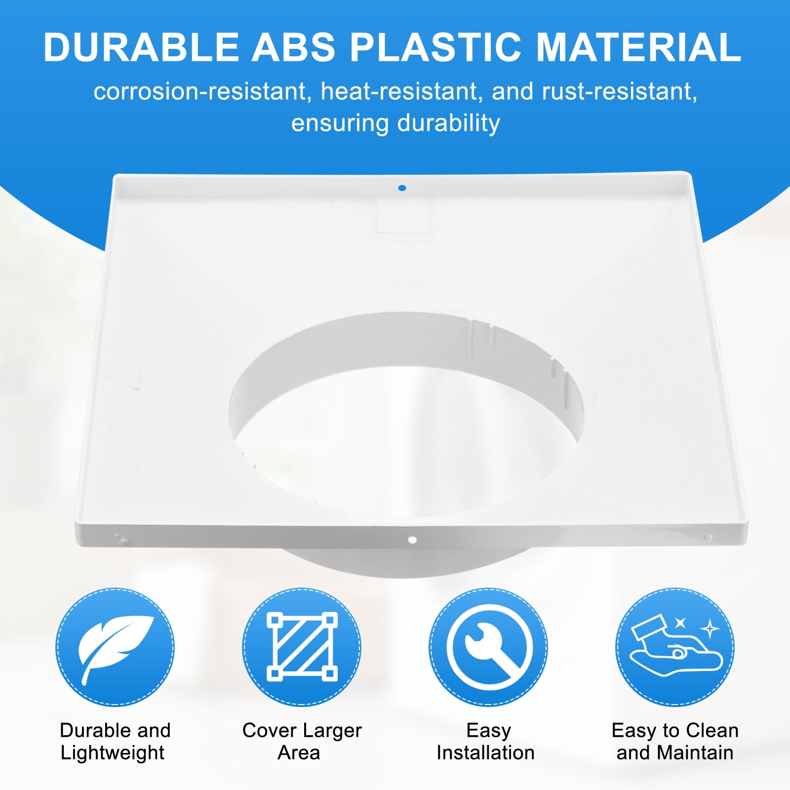 Uxcell 13" to 8" Duct Connector Flange, Plastic Square to Round Straight Dryer Vent Wall Plate for Air Heating Cooling Ventilation System HVAC Exhaust Fan, White