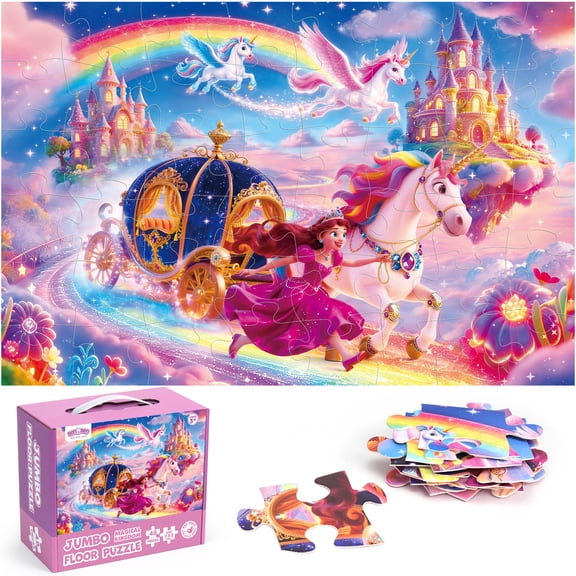 BenBen Floor Puzzles for Kids Ages 3-6, 48 Piece Unicorn Large Jigsaw Puzzles for Toddlers 2-4