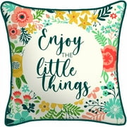 Mainstays Enjoy the Little Things Reversible Outdoor Throw Pillow, 16", Cream Novelty and Multicolor Floral