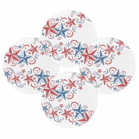 4th of July Round Placemats Set of 4 Patriotic Stars Stripes Place Mats Independence Day Woven Placemat Red White and Blue Circle Braided Table Mat for Kitchen Dining Table Party Home Decor 15 Inch 4th of July Round Placemats Set of 4 Patriotic Stars Stripes Place Mats Independence Day Woven Placemat Red White and Blue Circle Braided Table Mat for Kitchen Dining Table Party Home Decor 15 Inch