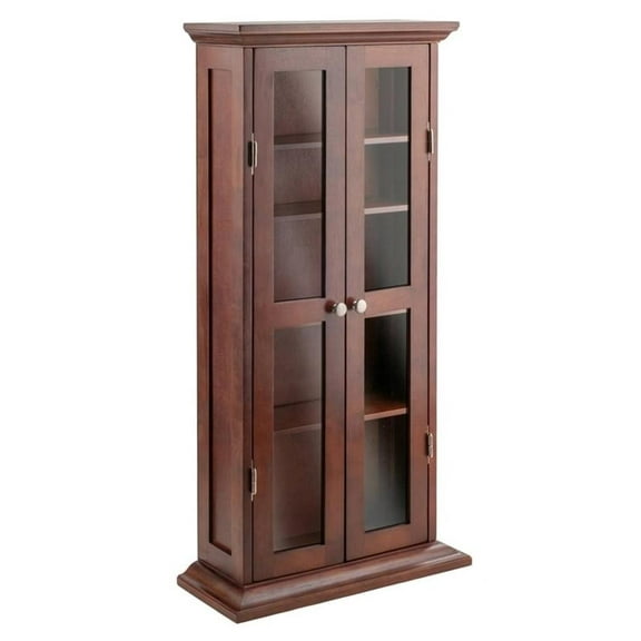 Pemberly Row Solid Wood CD & DVD Media Storage Cabinet in Antique Walnut