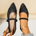 thumbnail image 2 of Xfvqtps Womens Lace Flats Floral Embellished Mary Janes Pointed Toe Stretch Strap Comfortable Shoes for Special Occasions Black, 2 of 9