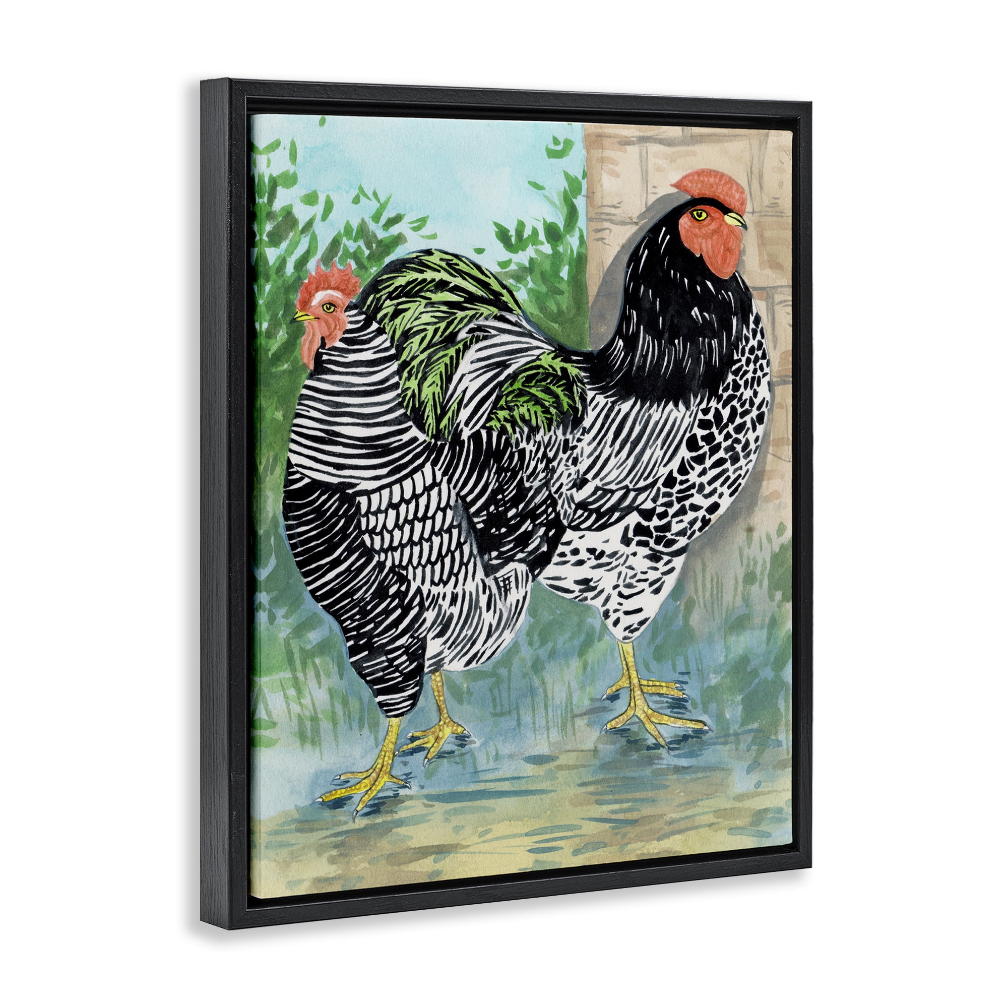 Stupell Industries Patterned Farmhouse Hens Animals Painting Black Floater Framed Canvas Art Print Wall Art, 17 x 21