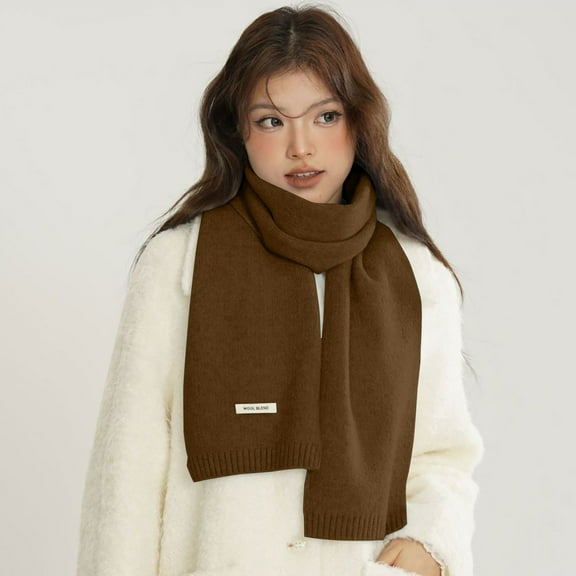 Brown Scarf for Women Fall Winter Solid Color Wool Scarf for Unisex Soft Knitted Warm Scarves Wool All Couple Scarf on Sale Clearance
