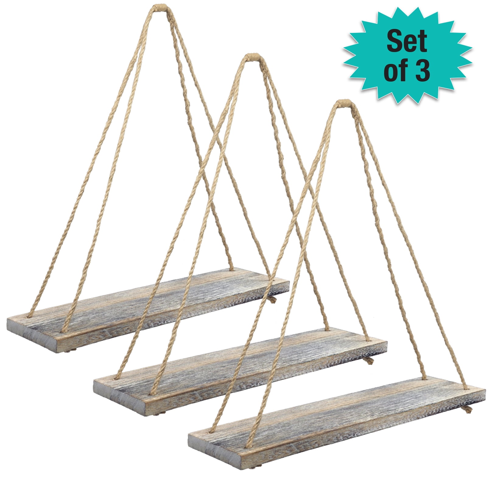 Rustic Distressed Wood Hanging Shelves 17 Swing Rope Shelves Brown 3 Pack Egp Hd 0052 Walmart Com Walmart Com