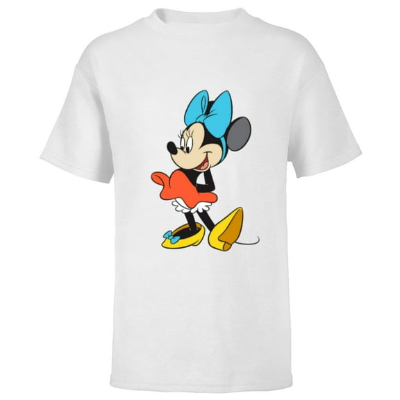 Disney Classic Minnie Mouse with Blue Bow - Short Sleeve T-Shirt for Kids - Customized-White