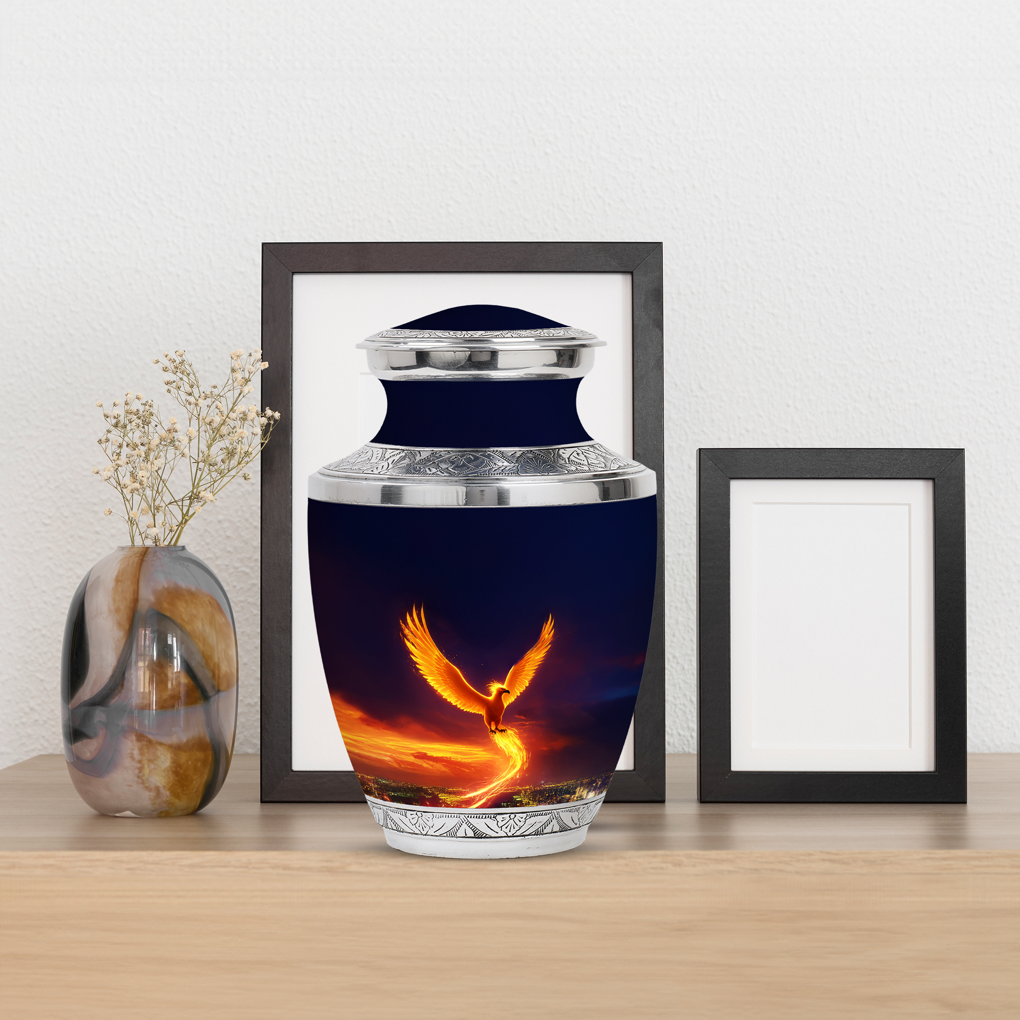 MUKTIVE Phoenix Memorial Urn for Human Ashes Male & Female, Large Funeral Blue Urn for Ashes Mom & Dad Cremation, Bird Burial Urns for Ashes, Cremated Urns for Human Remains, 10 Inch