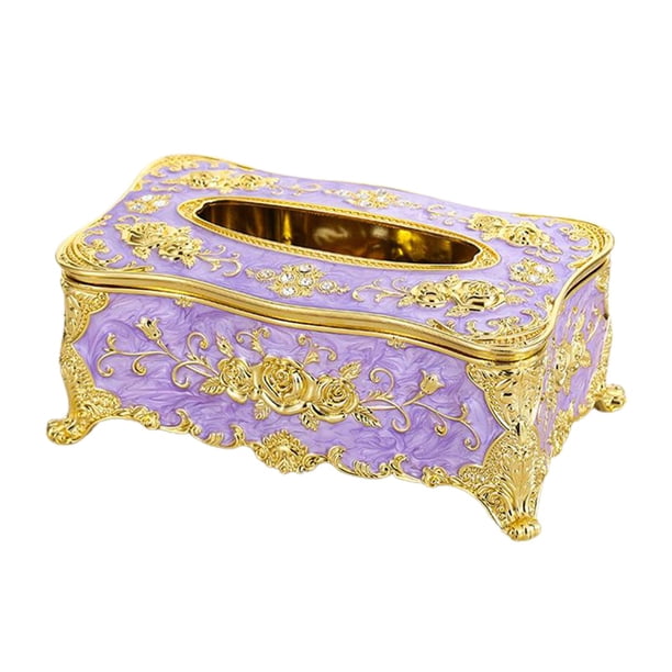 Caja de pañuelos rectangular cuadrada europea creativa, decorativa para baño. Perla violeta Dorado