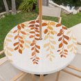 thumbnail image 6 of Round Outdoor Tablecloth with Umbrella Hole and Zipper, Orange Ombre Botanical Fitted Table Cover with Elastic Edge for 36-44 Inch, Watercolor Country Leaf Rustic Waterproof Patio Tablecoths, 6 of 9