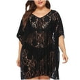 thumbnail image 3 of Tqyyweavej Plus Size Beach Cover Up for Women Lace Sheer Short Sleeve Dresses Solid Color Loose V Neck Bathing Suit Coverups XL-4XL, 3 of 5