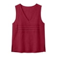 thumbnail image 4 of ClodeEU Women's Linen Blend V Neck Pleated Sleeveless Tank Top, Solid Color Casual Blouse Red,Women's Plus L, 4 of 7