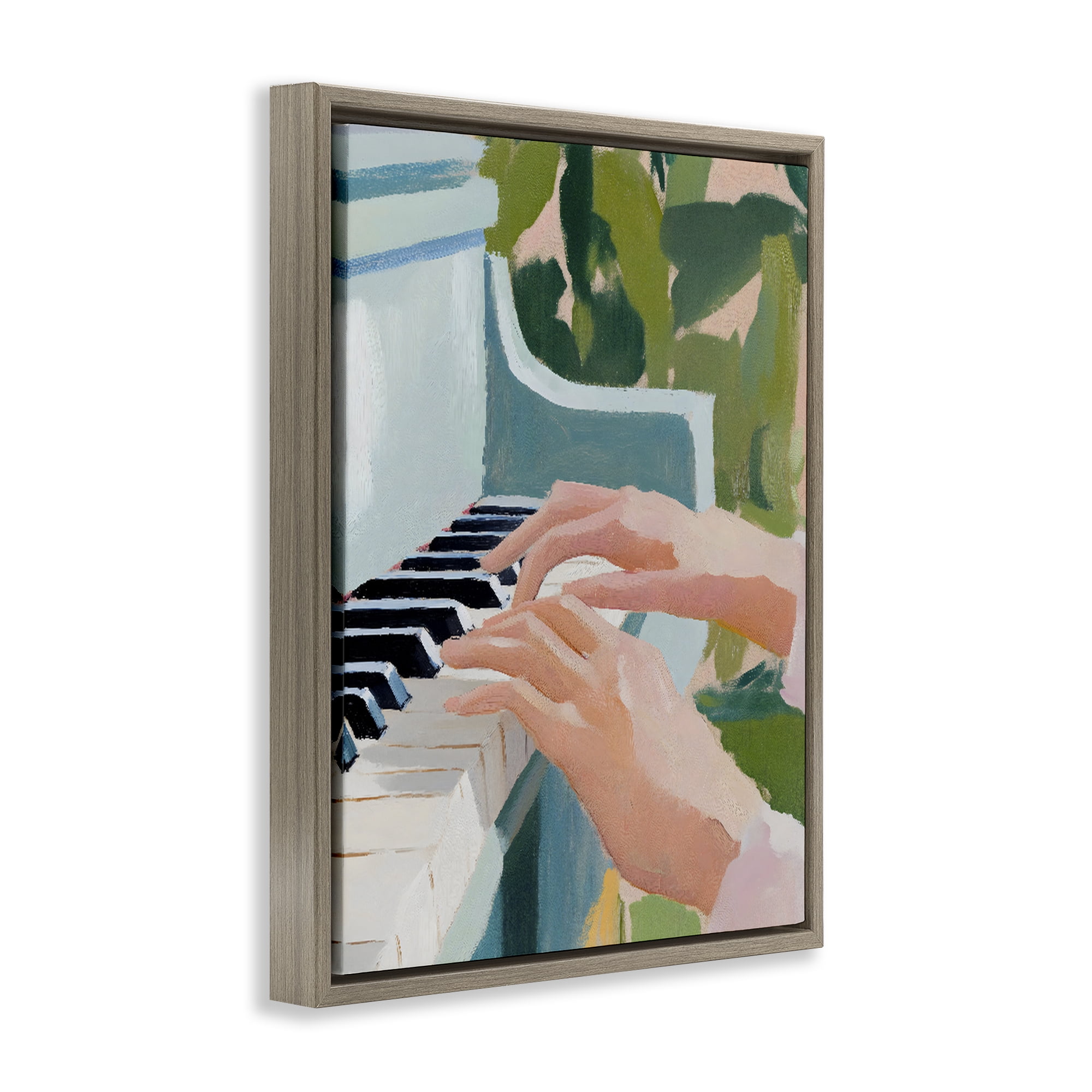 Stupell Industries Piano Hands in Sunlit Space Brown Framed Floater Canvas Wall Art, design by The Prints Vibe