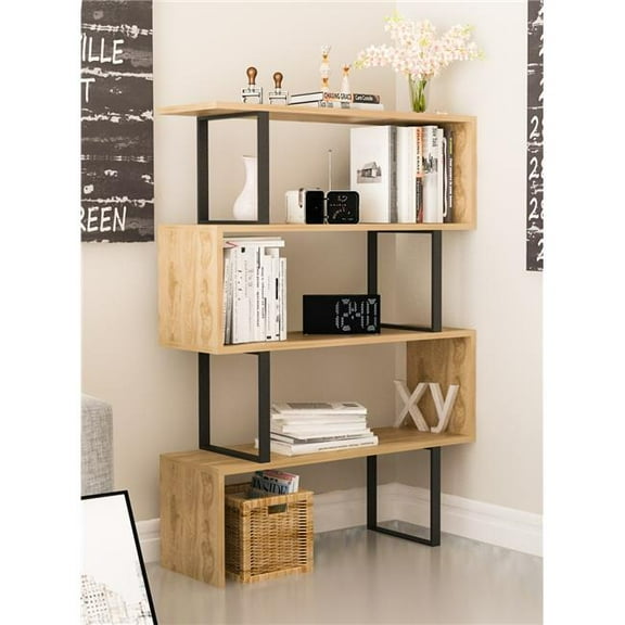 Decorotika  36 x 12 x 50 in. Adriana 4-Shelf Geometric Bookcase - Black & Oak