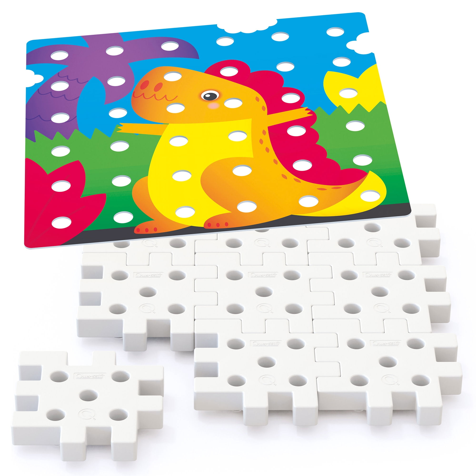 Quercetti: Jumbo Peggy - Creative Pegs Stacking & Color Matching Toy, Illustrated Cards & 9 Linking Boards, Animal & Nature Scenes, Toddler & Kids 2+