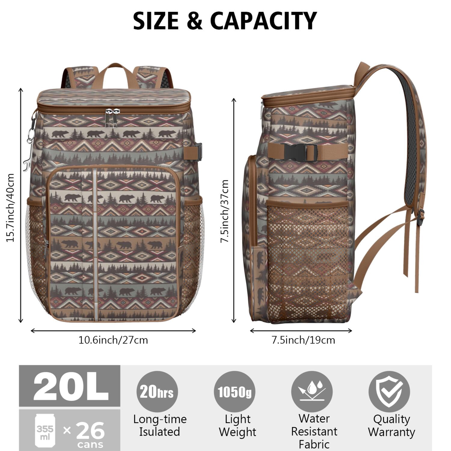 Travel Cooler Bag - Boho Bohemia Pioneer Flower Geometric Line Art Camping Beer Cooler Backpack with Bottle Opener- Waterproof Insulated Picnic Backpacks - Cooler Bag for Beach