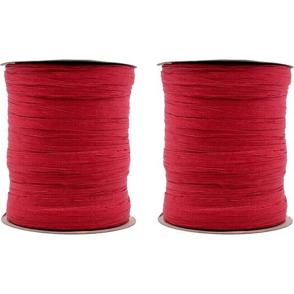 Pack of 2 Paper Raffia Ribbon Rolls 200 Yards for Kraft Packaging and Decoration (Red)