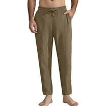YLSDY Men's Casual Linen Pants Straight Leg Beach Summer Outdoor Solid Drawstring Elastic Waist Lightweight Pants Khaki XXXXL