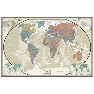  48x78 World Wall Map by Smithsonian Journeys - Tan Oceans  Special Edition (48x78 Laminated) : Office Products