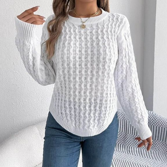 Goodtrade8 Sweater Women Trendy Knit Pullover Casual Long Sleeve Crew Neck Solid Color Sweater Women Tops