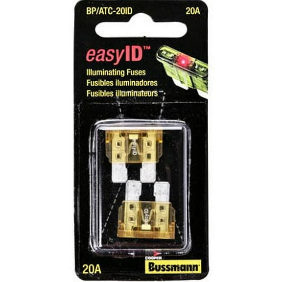 Bussmann BP/ATC-20ID Yellow ATC 20 Amp easyId Illuminating Fast-Acting Automotive Blade Fuses - 2 per Card