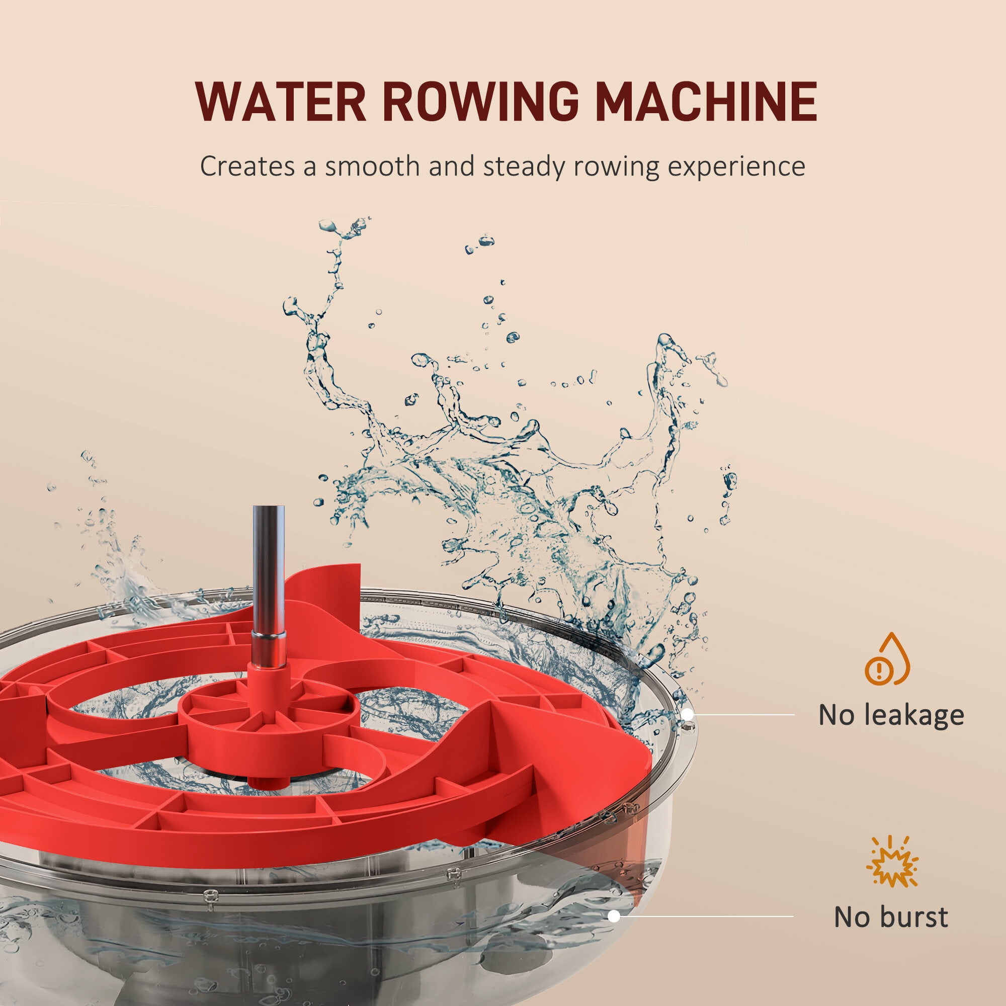 Home Gym Equipment, Soozier Water Rowing Machine, Foldable Rower Machine with Adjustable Resistance, Wheels, LCD Monitor and Tablet Holder for Home Cardio Training, Red, Red Exercise Equipment