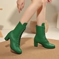 thumbnail image 2 of Fashion Women's Solid Ankle Boots Lace Up Short Booties with Square Heels for Autumn Wear, 2 of 9