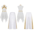 thumbnail image 2 of iiniim Girls Metallic Sleeveless Irregular Liturgical Praise Dance Dress with Wide Leg Pants Set Worship Dancewear White 6, 2 of 7