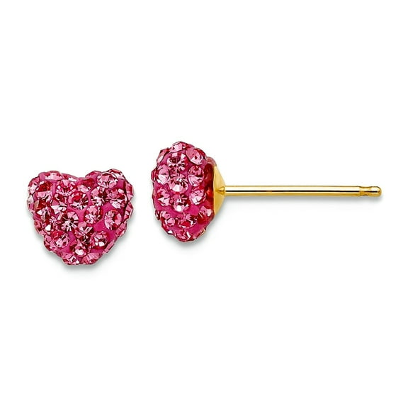 14k Yellow Gold Polished Rose Crystal 6mm Love Heart Post Earrings 6x7mm Wide Stud Earring for Women