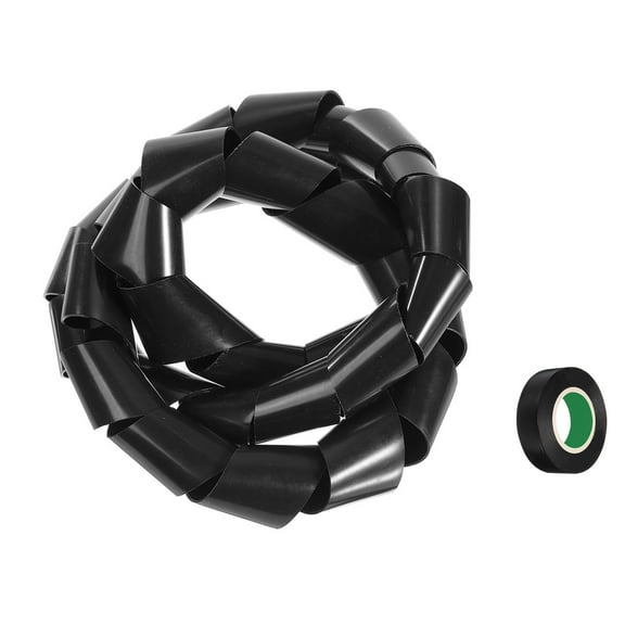 Spiral Cable Wrap 4.9ft 30mm Cable Management Sleeve Cord Organizer Flexible PE Computer Wire Black with Tape