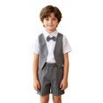 thumbnail image 4 of Ulitacool Outfits For Boys Summer O Neck Cartoon Pattern Short Sleeve Tops Shorts Trend Little Boys Playsuit 5-6 Years White, 4 of 6
