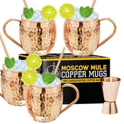 Moscow Mule Copper Mugs - Set of 4, 16 oz Copper Mug Cups, Great Gift Set with 4 Cocktail Copper Straws and Jigger