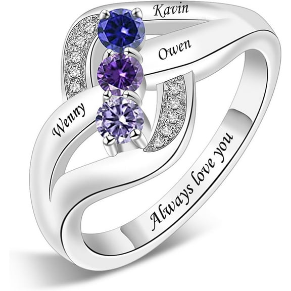 YUPPOLKR Sterling Silver Personalized Mothers Ring with 1/2/3/4/5/6 Birthstones & Names Custom Birthstone Ring for Women Custom Family Ring for Mom Wife Grandmother