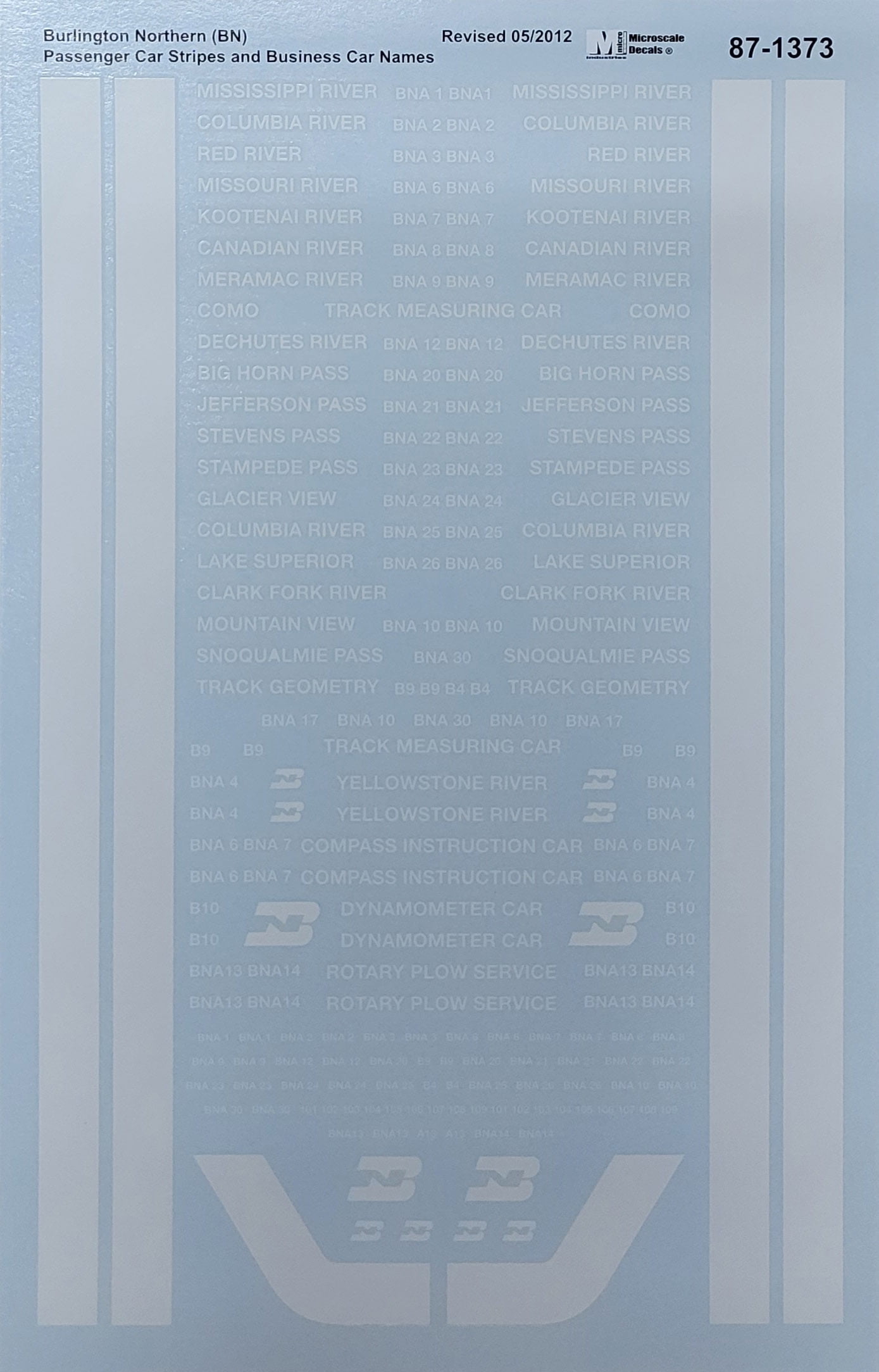 Microscale Model Railroad/Train Decals HO Scale Burlington Northern/BN