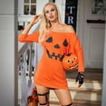 thumbnail image 4 of BOOHIT Halloween Women Pumpkin Costume Sexy Dress 3/4 Sleeve Off Shoulder Spooky Long Shirts (XL), 4 of 7