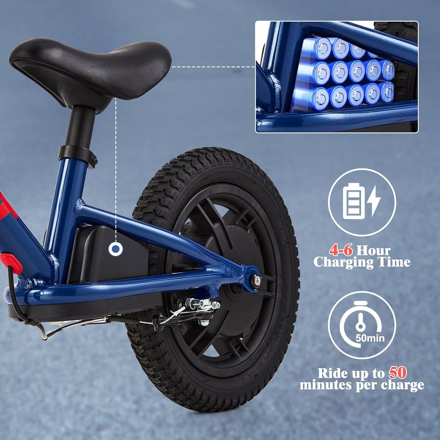Rugerasy 24V 100W Electric Balance Bike for Ages 3-5,12in E-Dirt Bike with Inflatable Tires,Adjustable Seat & Training Wheels Option,Blue