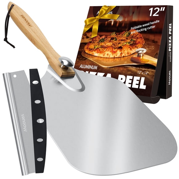 Espátula para pizza Peel Mooues de aluminio, 30 x 35 cm, con cortador