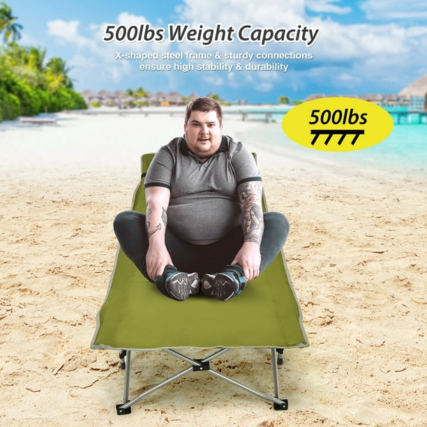 Costway Folding Camping Cot Heavy Duty Outdoor Cot Bed w Side Storage Pocket Green Walmart