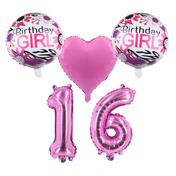 Number 16 Birthday Girl Foil Balloons Pink Party Decor Set