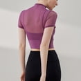 thumbnail image 4 of Tops de Yoga para Mujeres Malla Fija Almohadilla de Pecho Cuello Redondo 3/4 Manga Color Sólido, Desgaste Atlético Casual, Tops Deportivos para Mujeres, 4 of 5