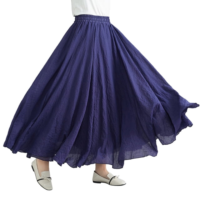 Falda larga de corte A de color liso para mujer - Falda media con cintura elástica, 95 cm de largo, mezcla de poliéster, tallas reales - S-XXL