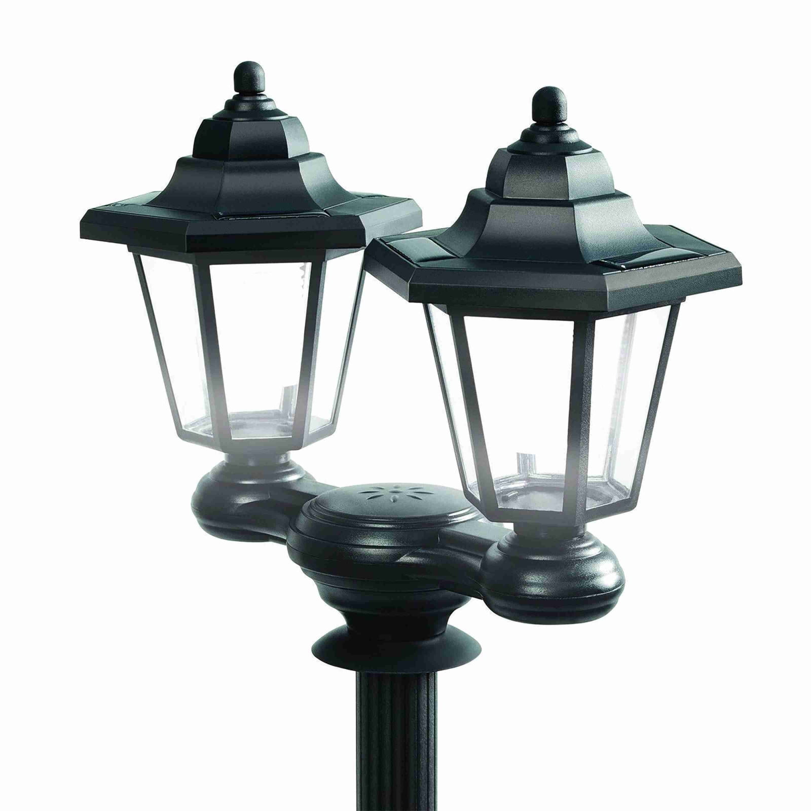 Black Solar Lamp Post Lights - 2-Head Waterproof Outdoor Street Lights, Pole Light Decorative Lamp for Backyard, Garden, Driveway, Lawn