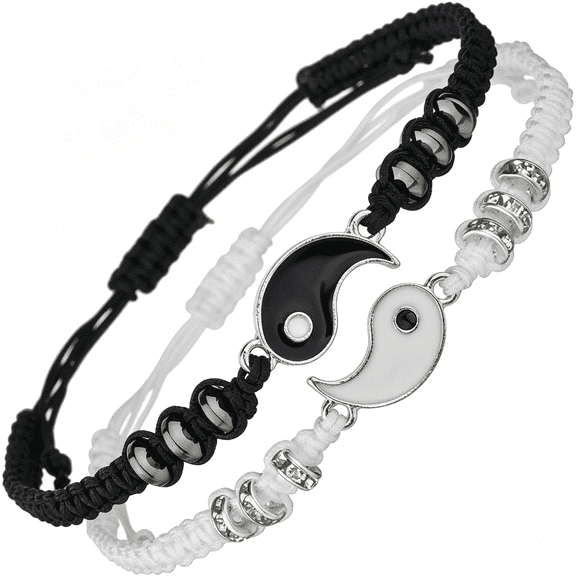DESIGNICE Best Friend Bracelets for 2 Matching Yin Yang Adjustable Cord Bracelet for Friendship Relationship Boyfriend Girlfriend Valentines Gift